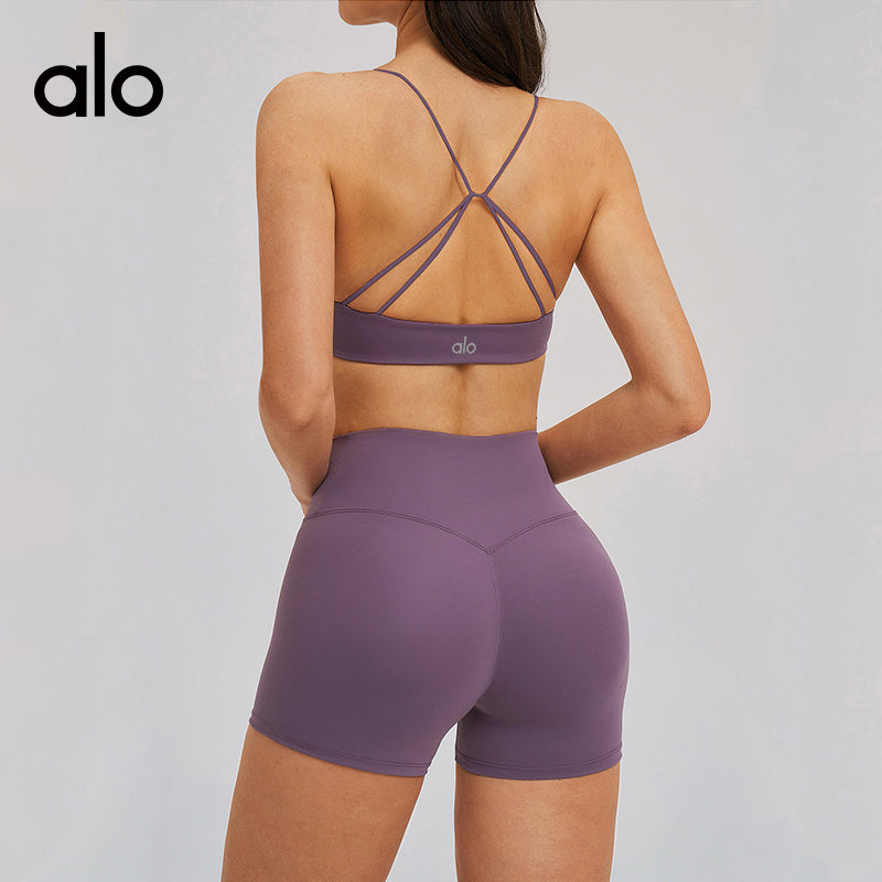 Aloyoga Bare Sensation V-neck Strappy Sexy Back Bra for Casual Sports and Fitness Yoga Underwear