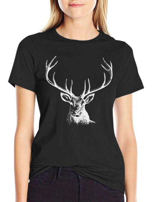 Stag Graphic Tee - Bold Deer Design Black Cotton T-Shirt
