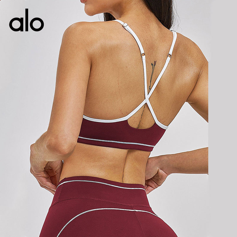 Aloyoga Bare Sensation Sports Bra with Double Shoulder Straps and Color-Contrasting Design for Yoga, Running and Fitness Training