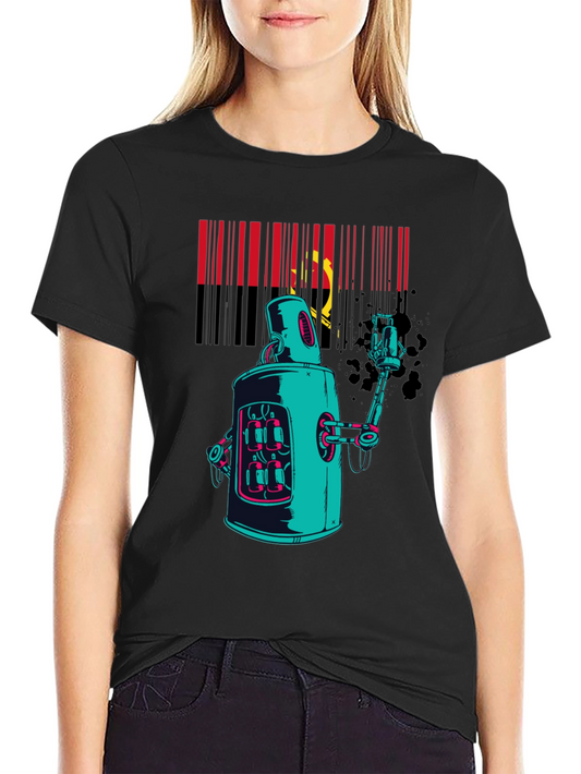 Robot Spray Paint Graphic T-Shirt - Black