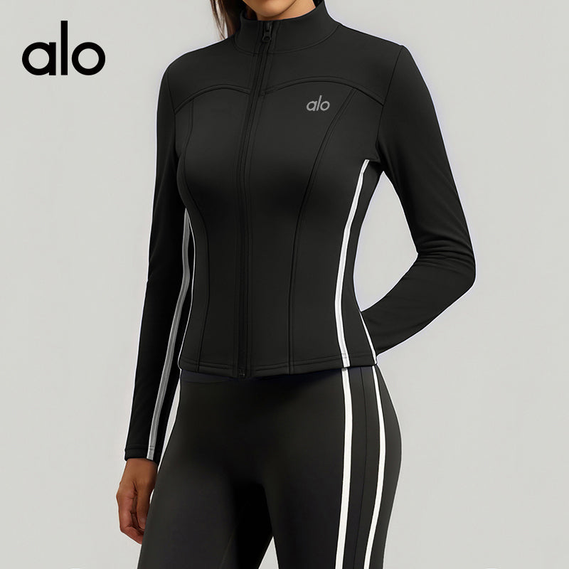 Alo Yoga Stand Collar Slim Fit Long Sleeve Yoga Top, Figure-Flattering Running Fitness Sports Jacket