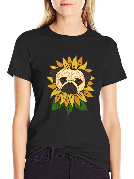 Pug Sunflower Graphic T-Shirt