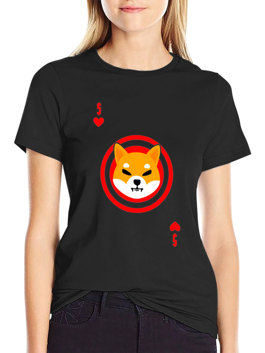 Shiba Inu Ace of Hearts Graphic Black T-Shirt