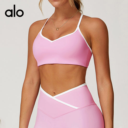 Aloyoga Bare Sensation Yoga Bra with Hollow Design for Beautiful Back, Color-Contrasting Quick-Drying Fitness and Sports Underwear