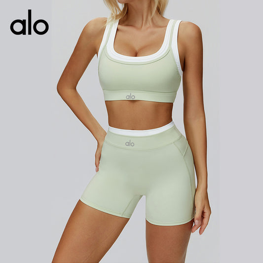 Alo Yoga Bare Sensation Two-Piece Sports Bra with Threaded Contrast Color for Back Support, Suitable for Running, Fitness and Yoga