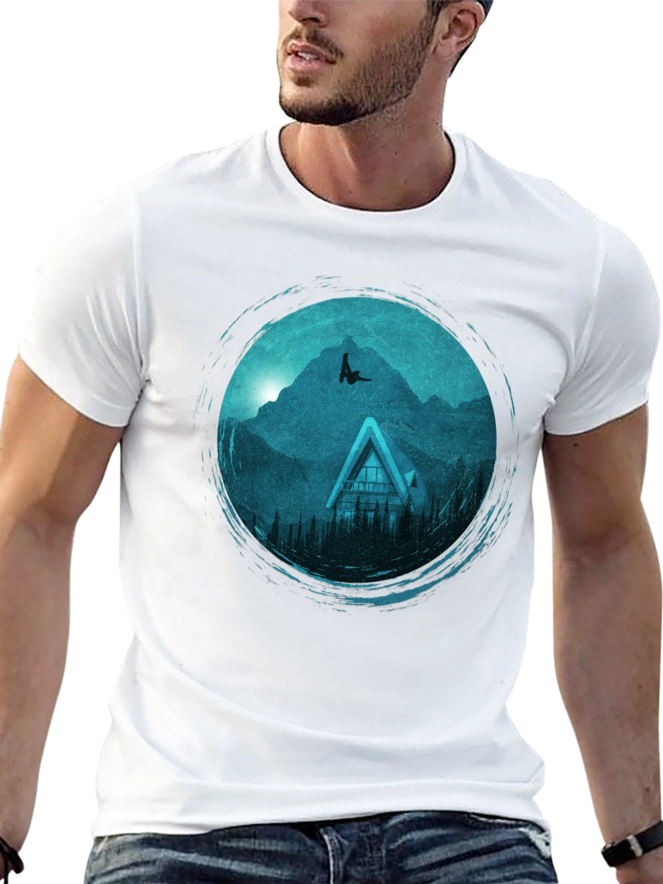 Mountains Cabin Black Graphic Tee