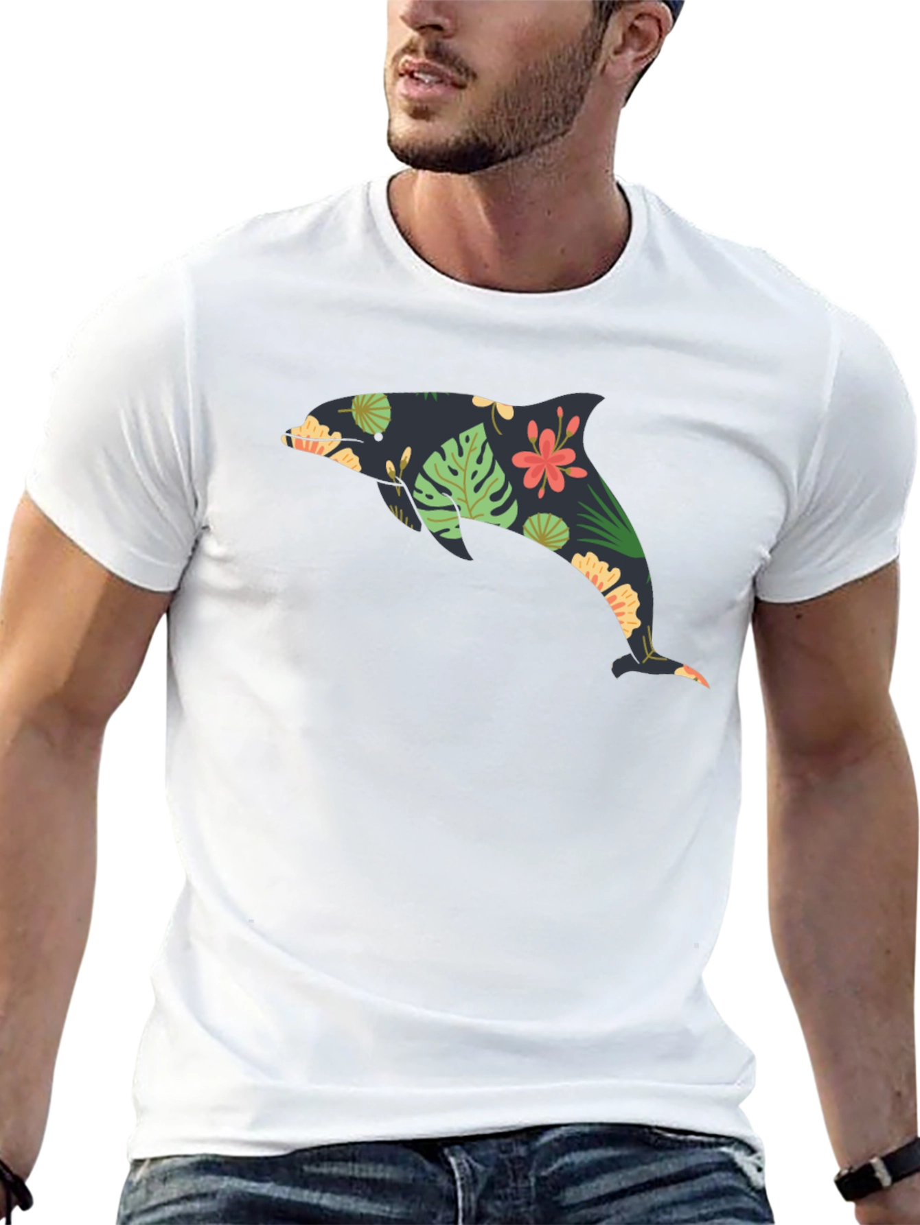 Floral Dolphin Black Graphic Tee