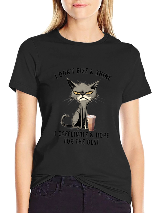 Grumpy Cat Coffee T-Shirt - I Dont Rise & Shine