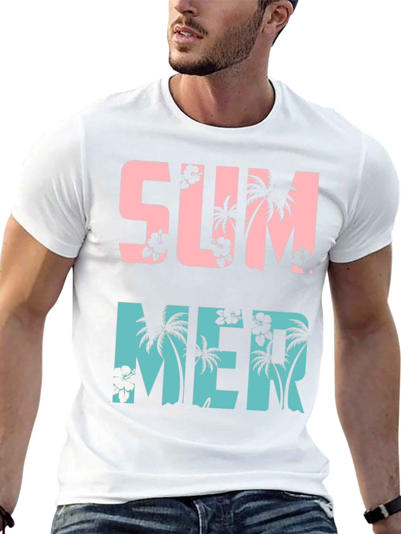 Summer Palm Tree Graphic Print Crew Neck T-Shirt