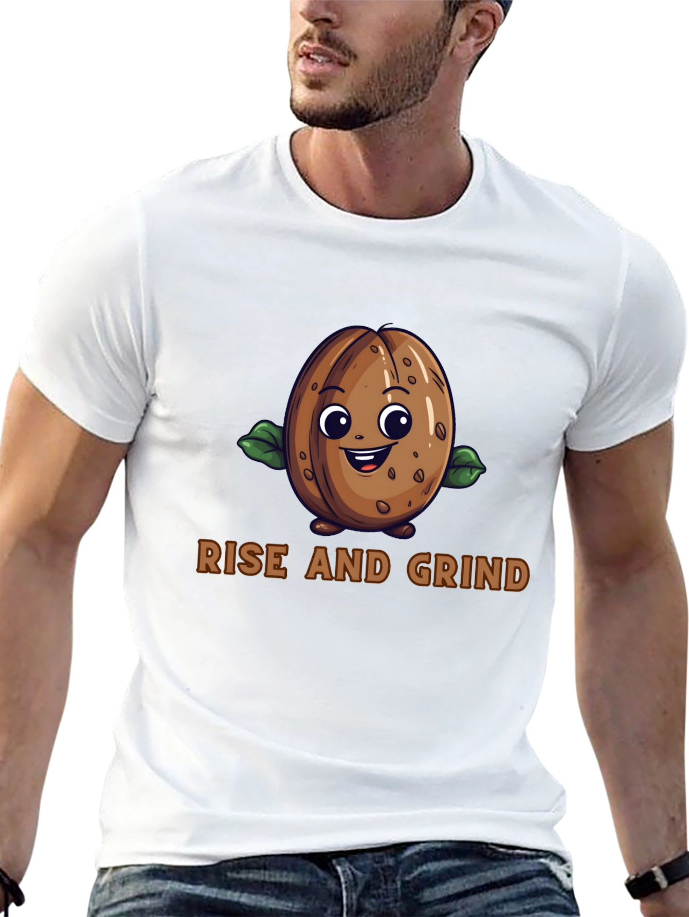 Rise and Grind Coffee Bean Graphic T-Shirt
