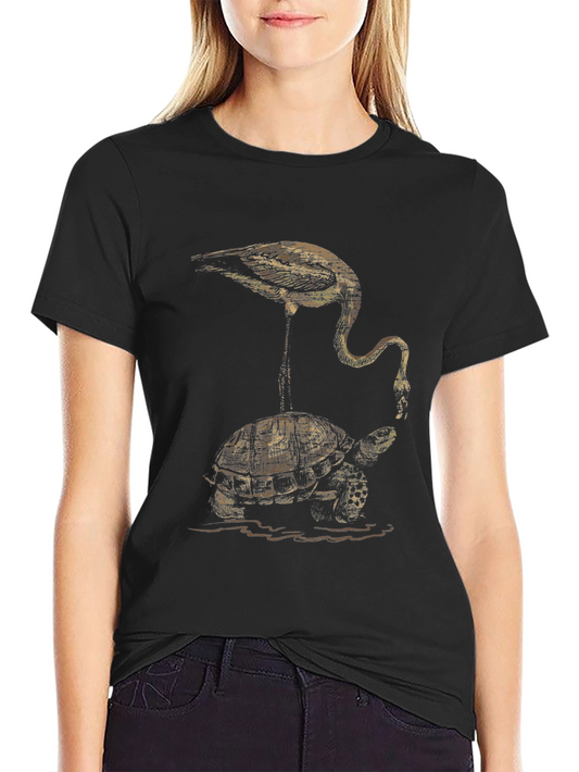Crane & Tortoise Graphic Tee - Unique Art Print