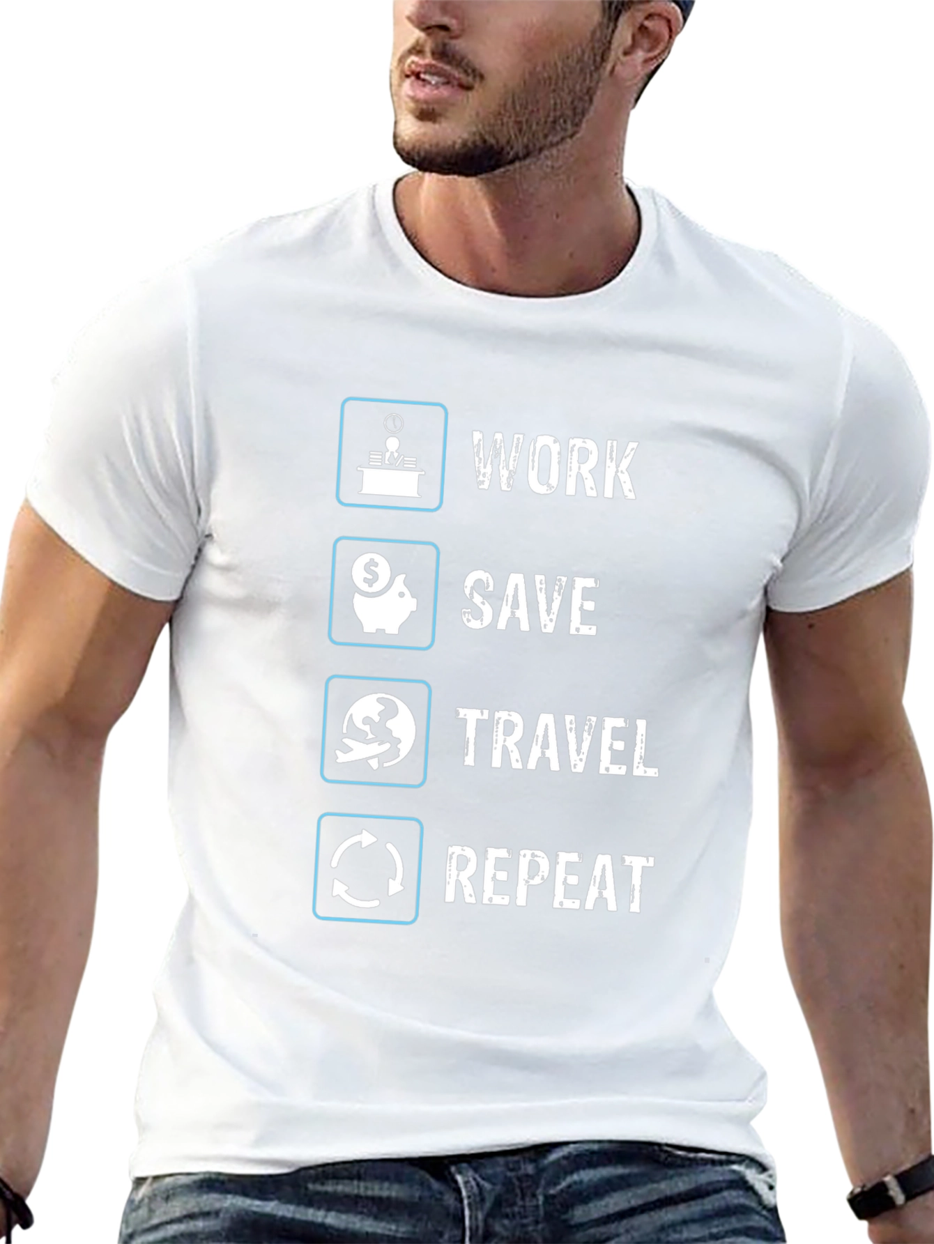 Work Save Travel Repeat Graphic T-Shirt