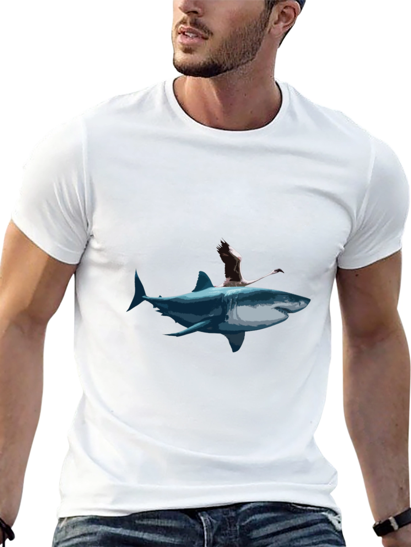 Shark & Flamingo Graphic Tee - Mens Black T-Shirt