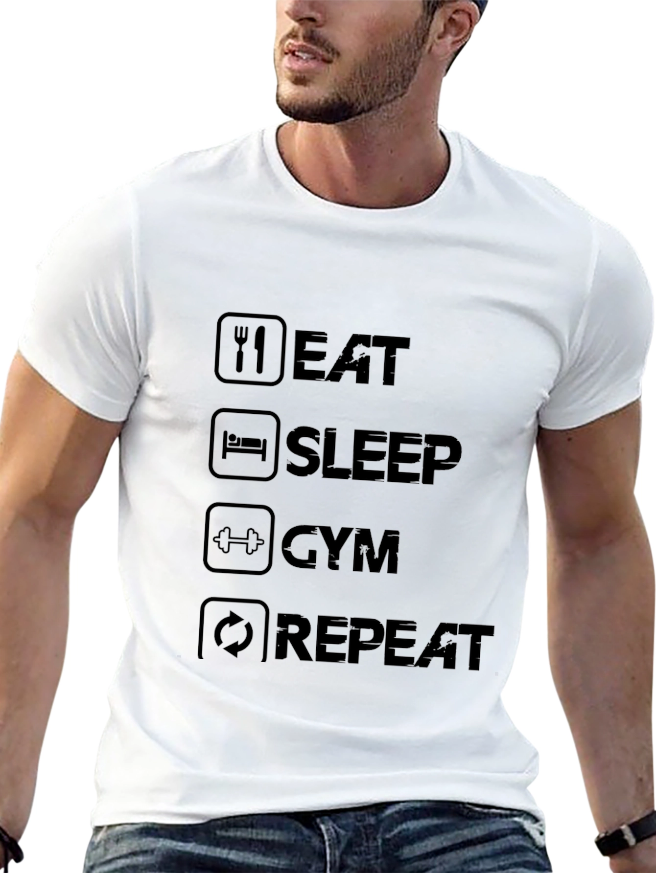 Eat Sleep Gym Repeat Black Graphic Tee