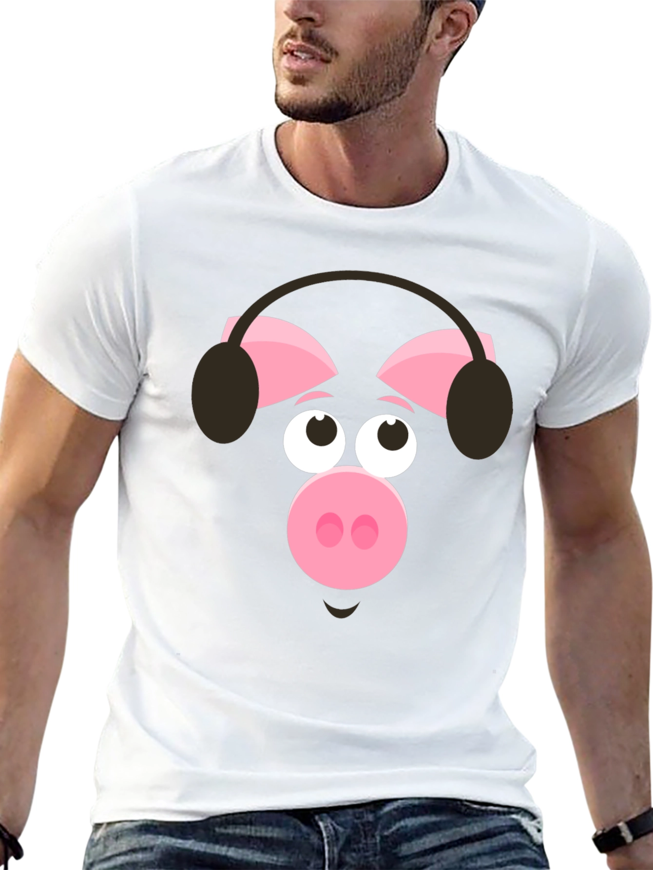 Pig Wearing Headphones Graphic T-Shirt