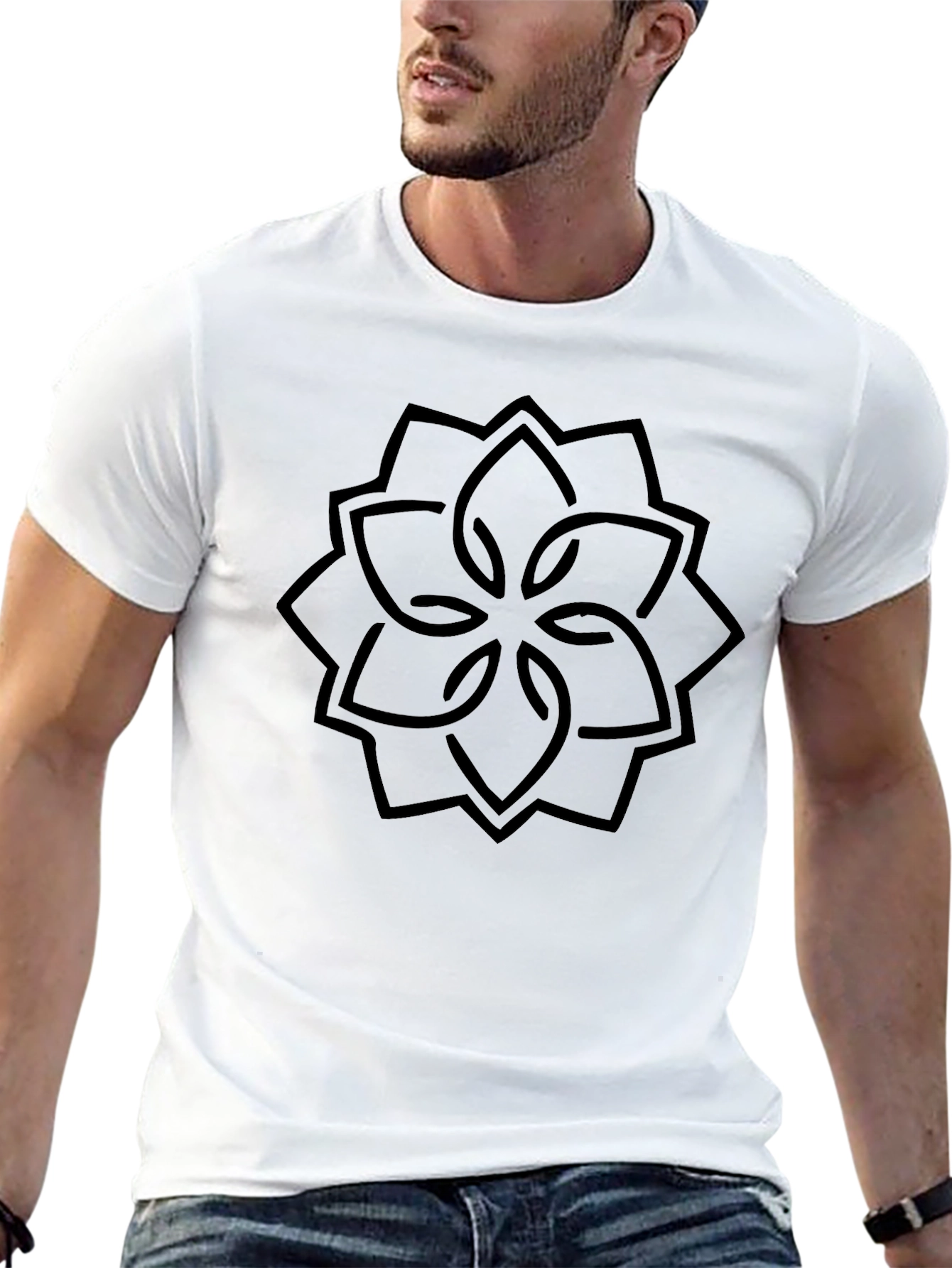 Geometric Flower Graphic Black T-Shirt