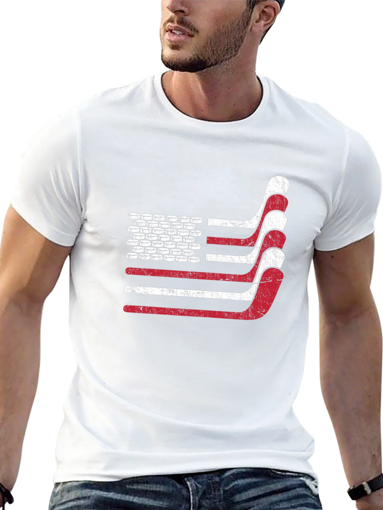 Hockey American Flag T-Shirt - Patriotic USA Tee