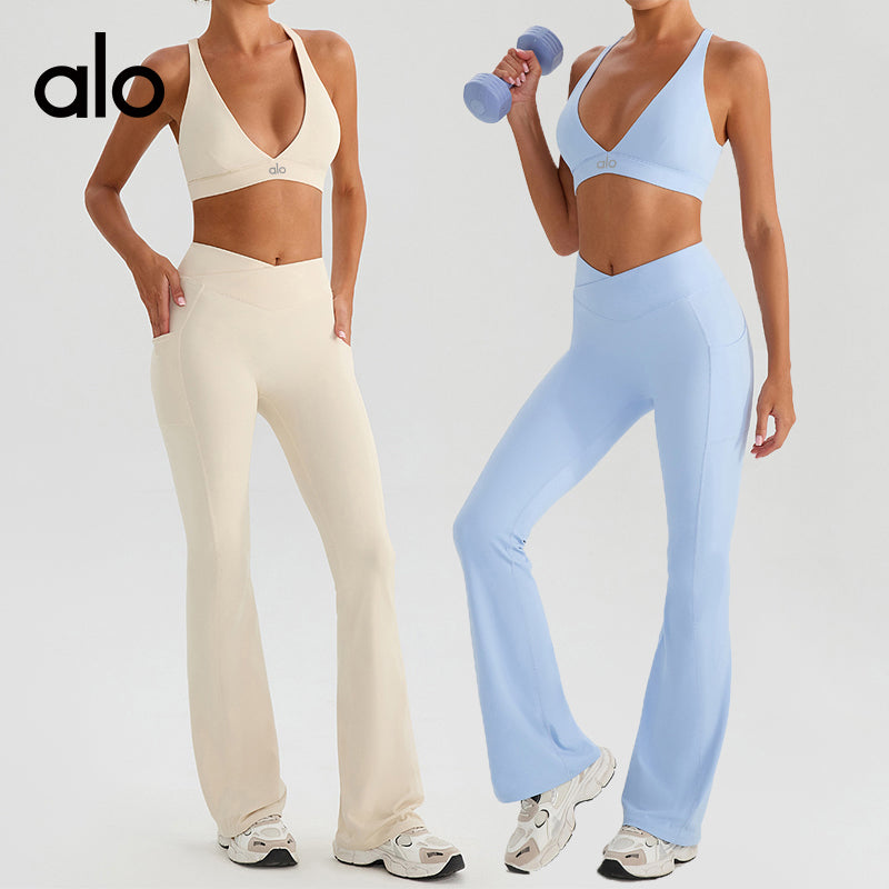 Aloyoga Deep V Outerwear Sexy Running Sports Bra Fashion Cross-Strap Backless Underwear