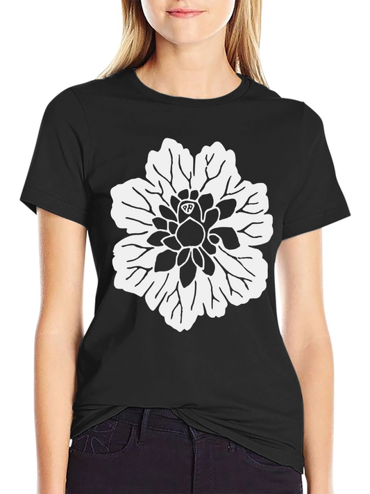 Black T-Shirt with White Flower Design