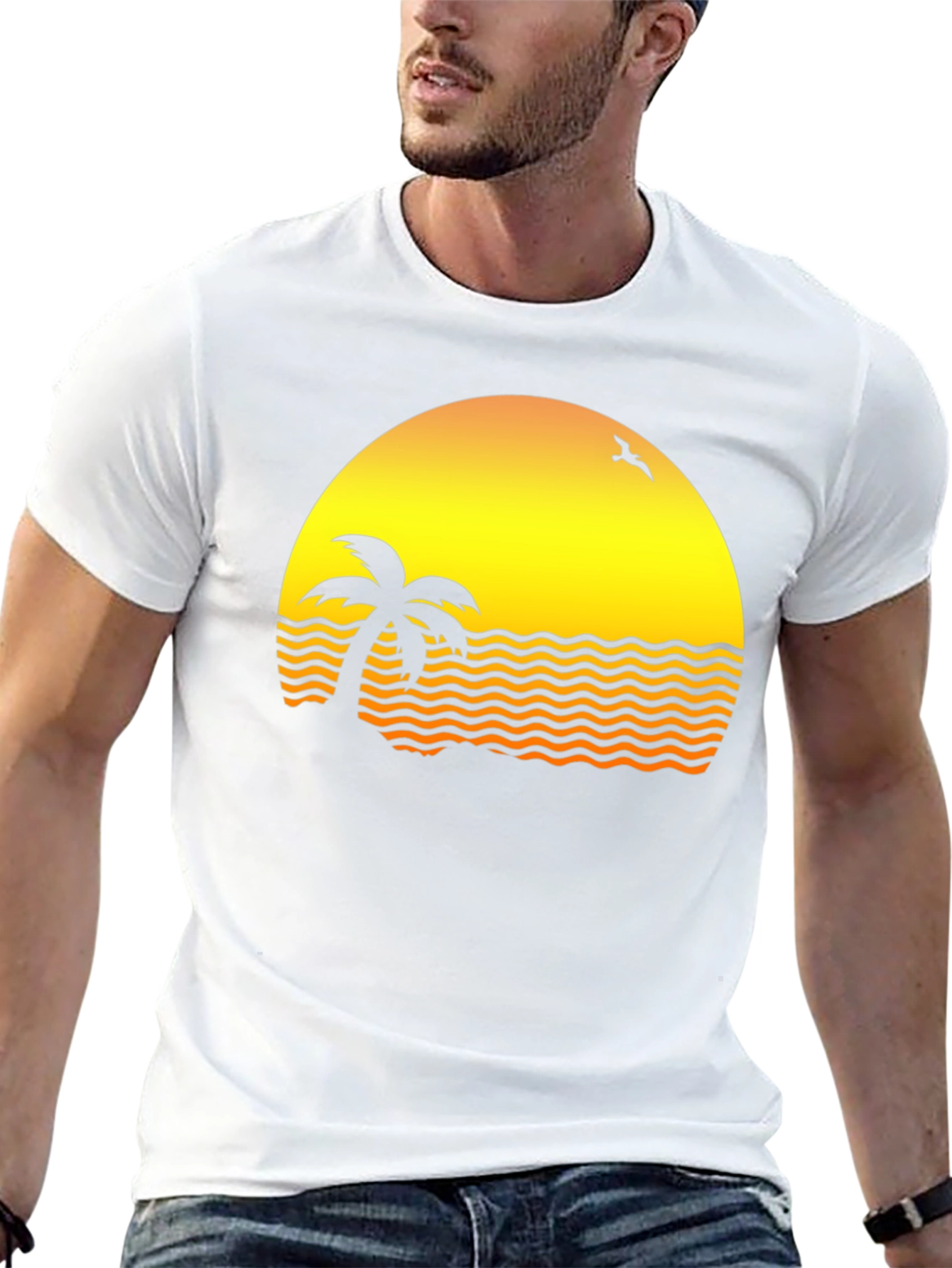Sunset Palm Tee - Retro Beach Vibe