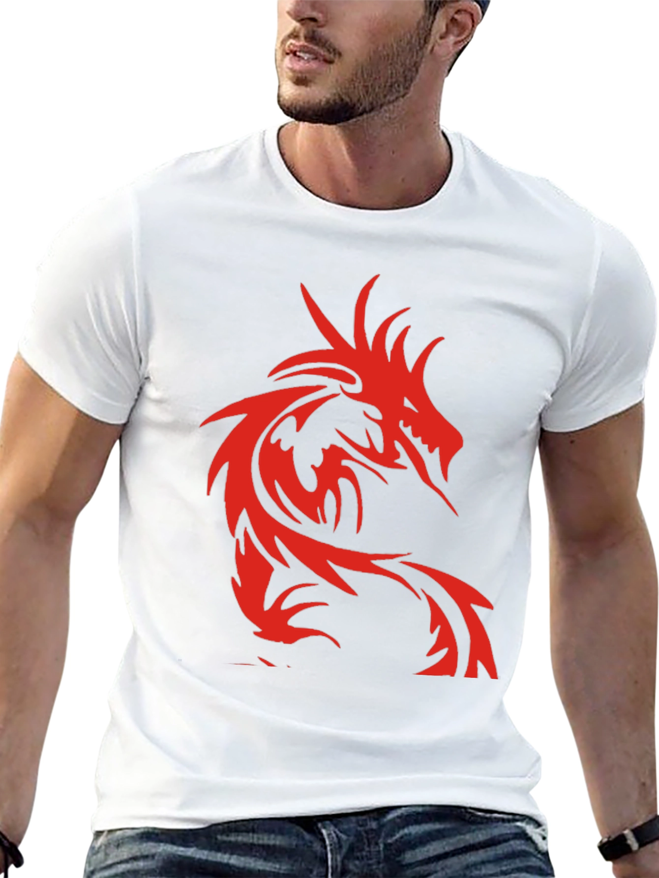 Mens Black T-Shirt with Red Dragon Design