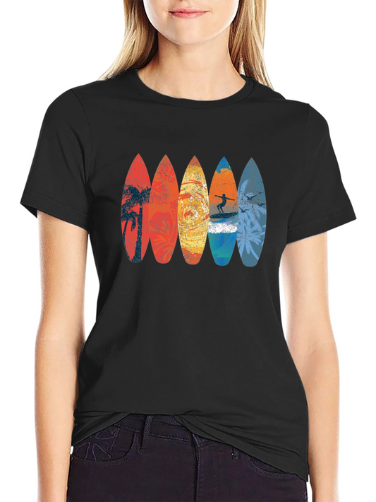Retro Surfboard Graphic Tee - Black