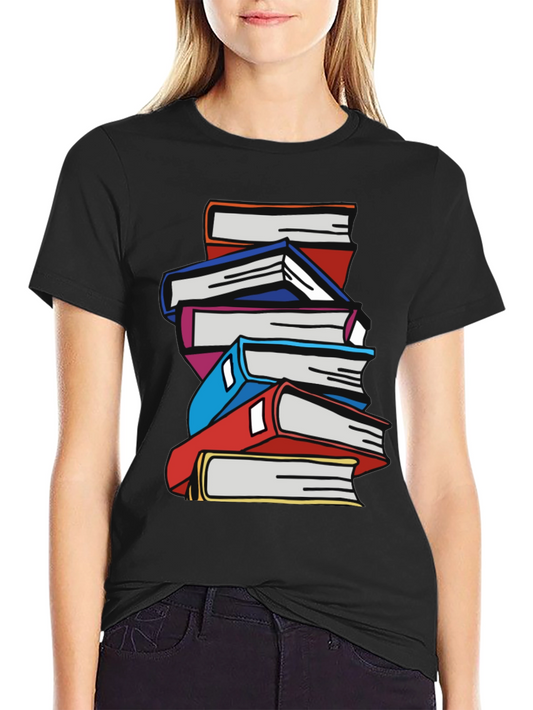 Stacked Books Graphic T-Shirt - Black