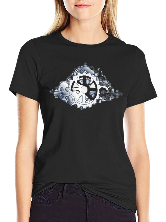 Steampunk Gears Graphic Tee - Black Cotton Shirt