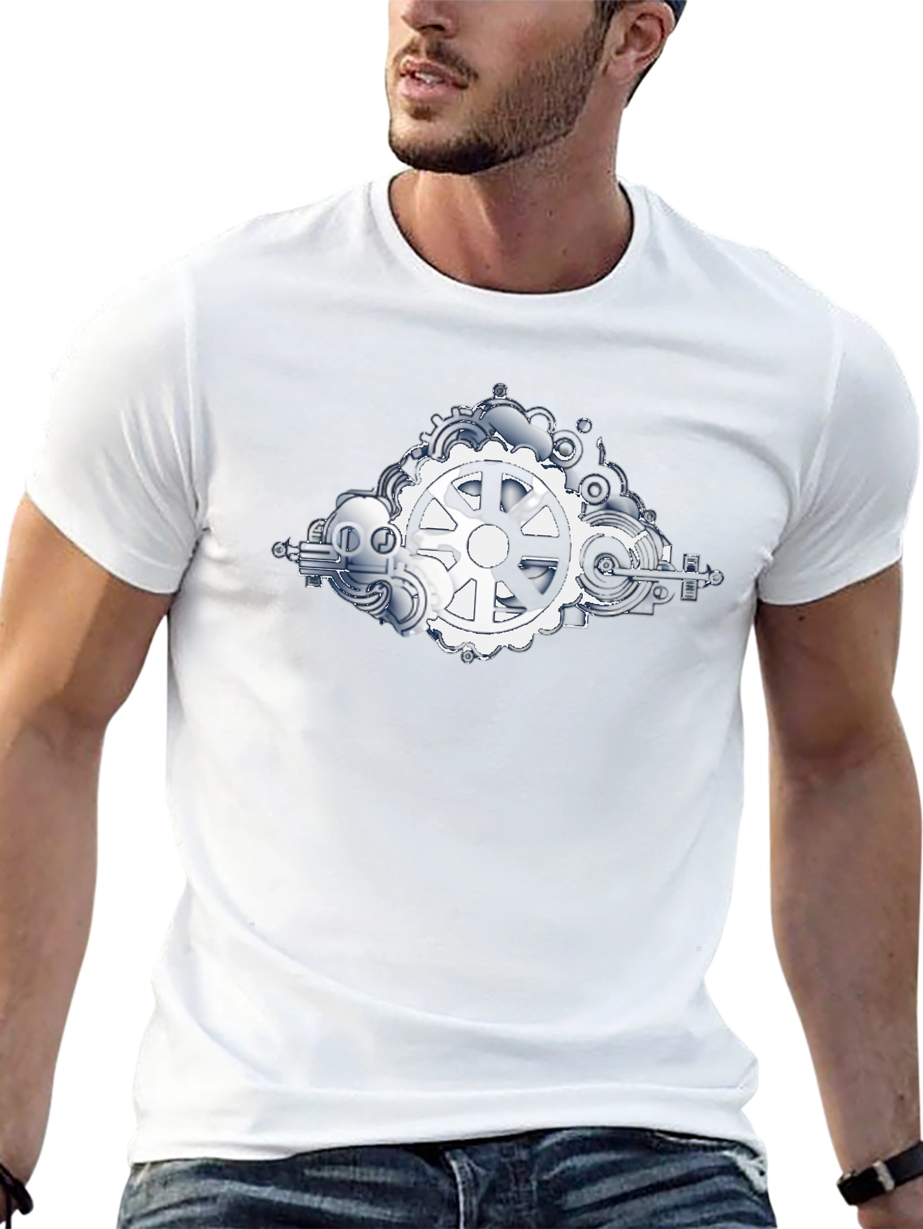 Steampunk Gears Graphic Tee - Black Cotton Shirt