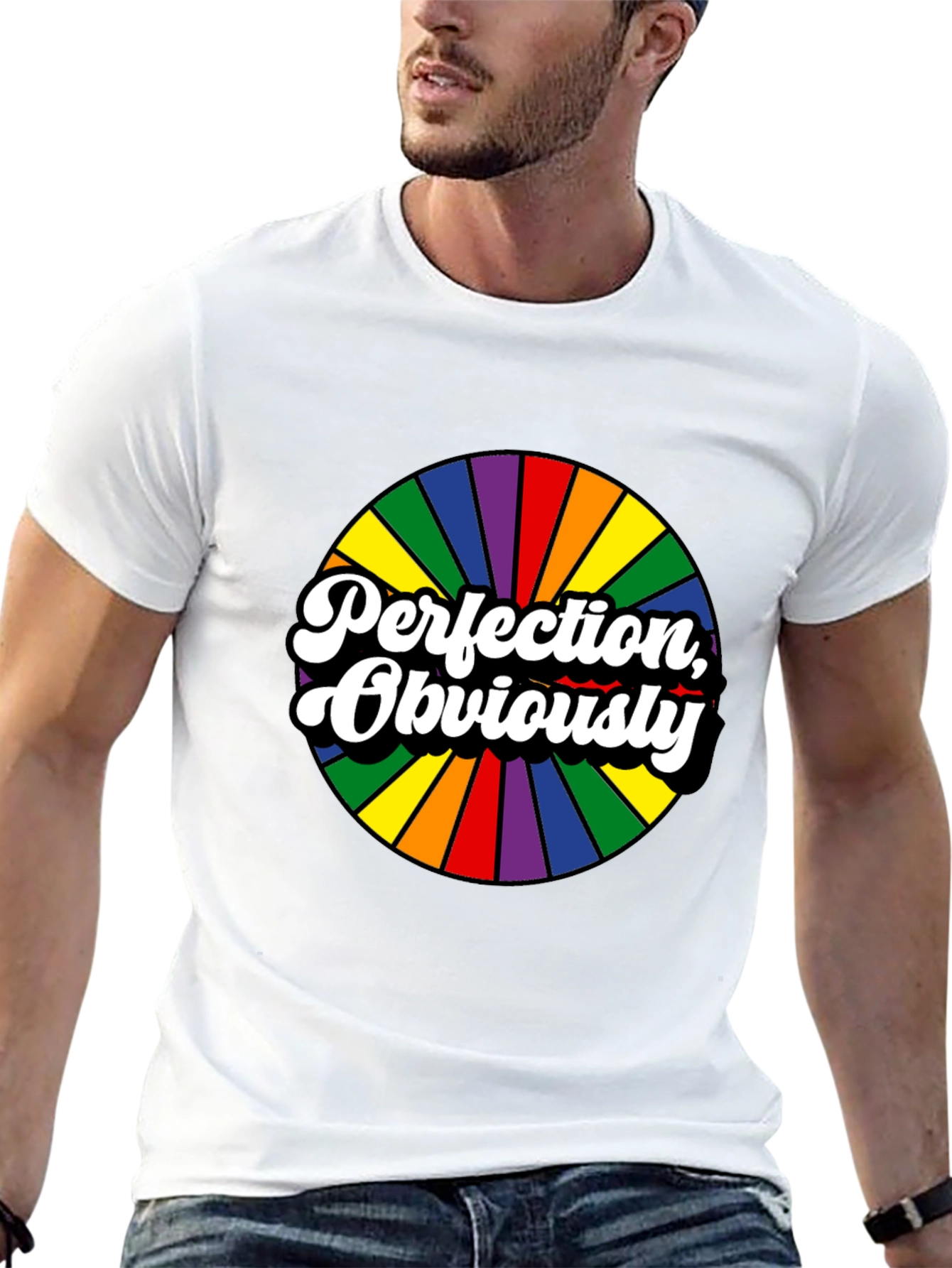 Perfection Obviously Rainbow Circle Black Tee