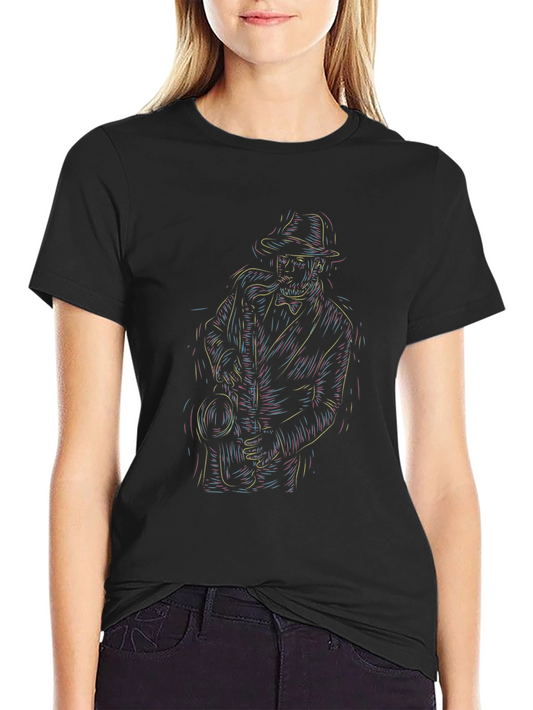 Cool Jazz Musician Graphic Tee - Black