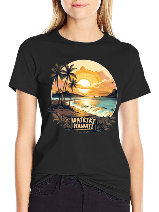 Waikiki Hawaii Graphic T-Shirt - Island Sunset Tee