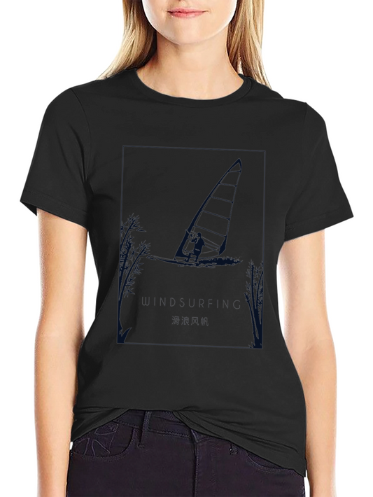 Windsurfer Graphic Tee - Black Cotton T-Shirt