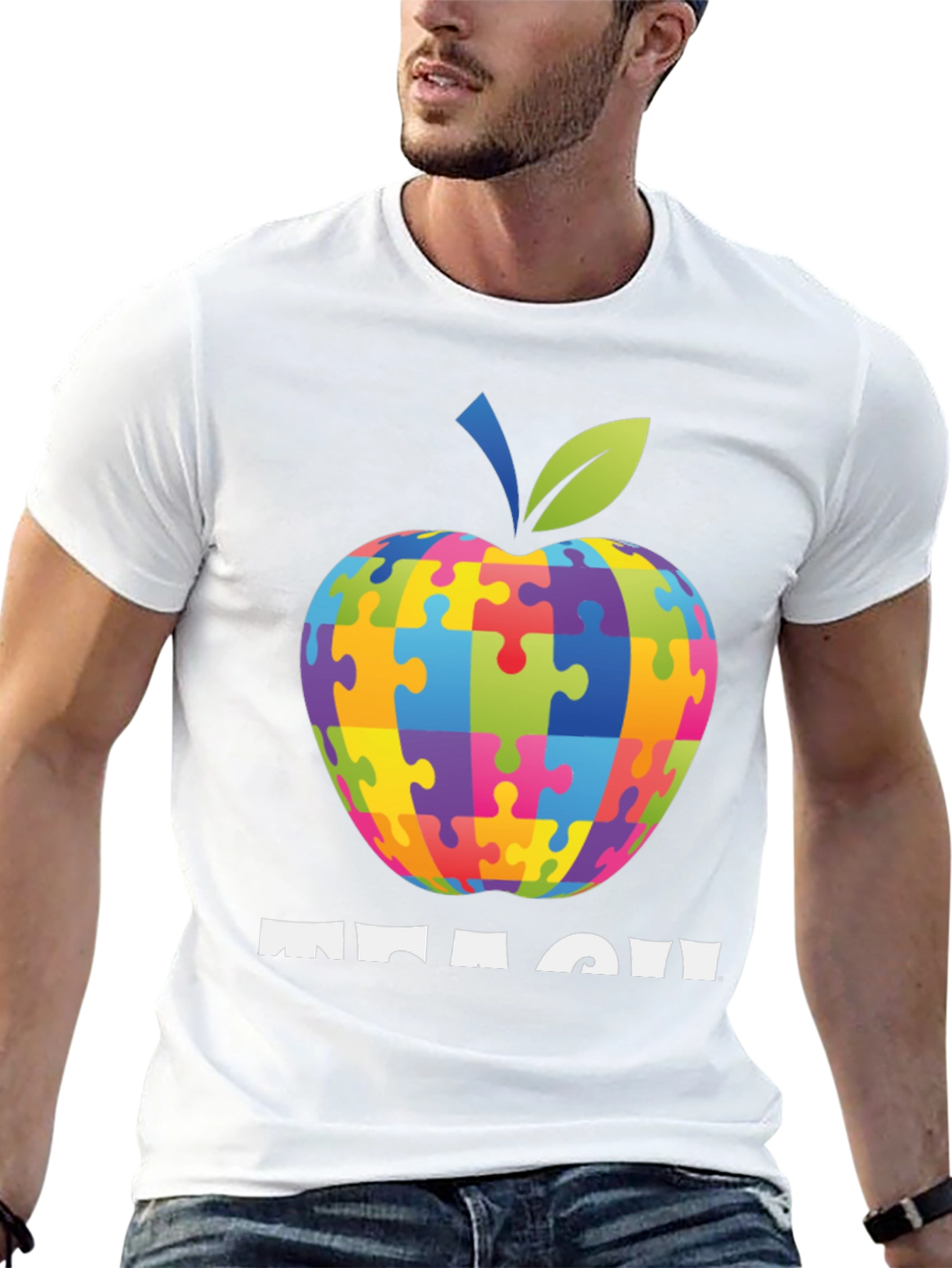 Autism Awareness Teacher T-Shirt: Apple Puzzle Design