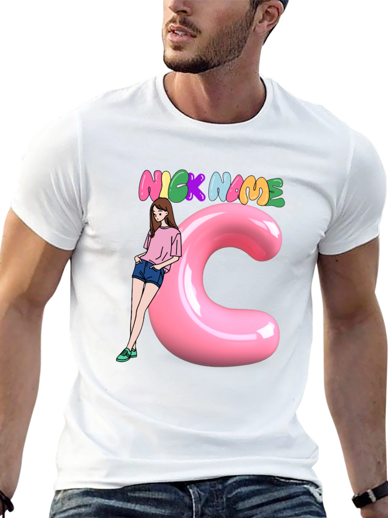 Black Graphic Tee: Nick Name Girl & C