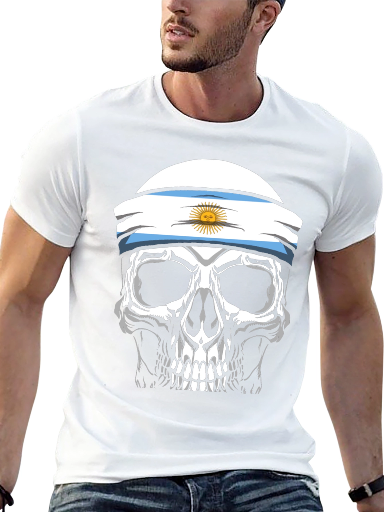 Argentina Flag Skull Graphic T-Shirt