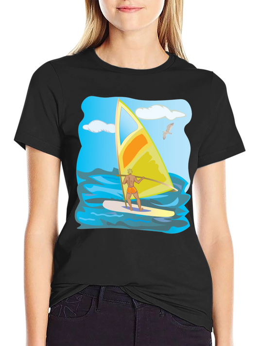 Windsurfing Graphic T-Shirt: Black Cotton Tee