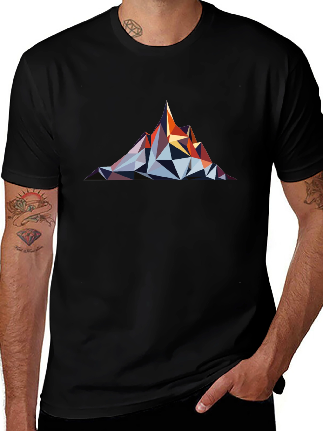 Geometric Mountain Graphic Tee - Black