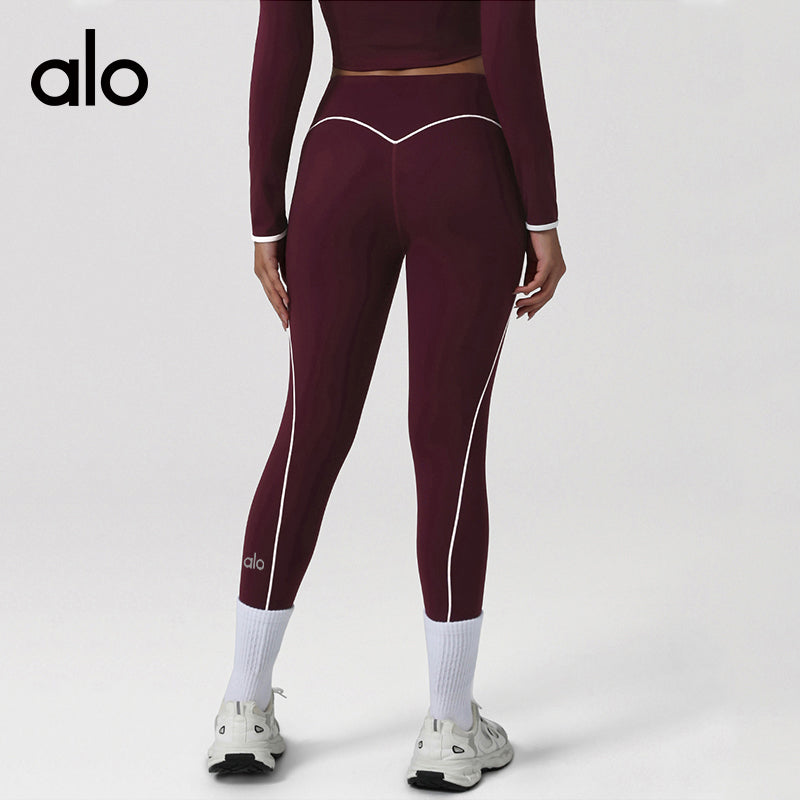 Alo Yoga Autumn/Winter Round-neck Seamless Long-Sleeved T-shirt Backless Short Style Yoga Set for Fitness Training