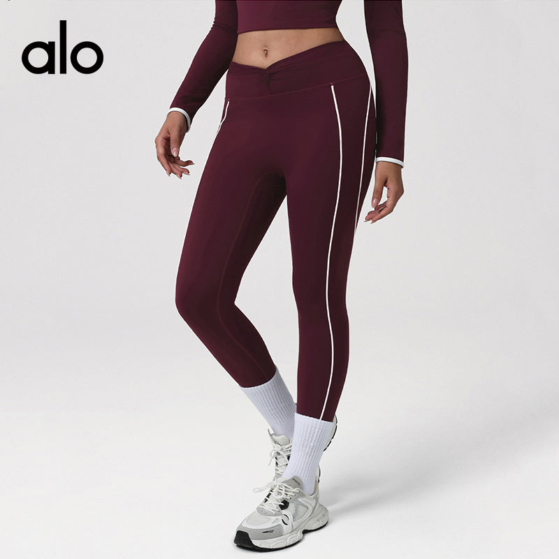 Alo Yoga Autumn/Winter Round-neck Seamless Long-Sleeved T-shirt Backless Short Style Yoga Set for Fitness Training