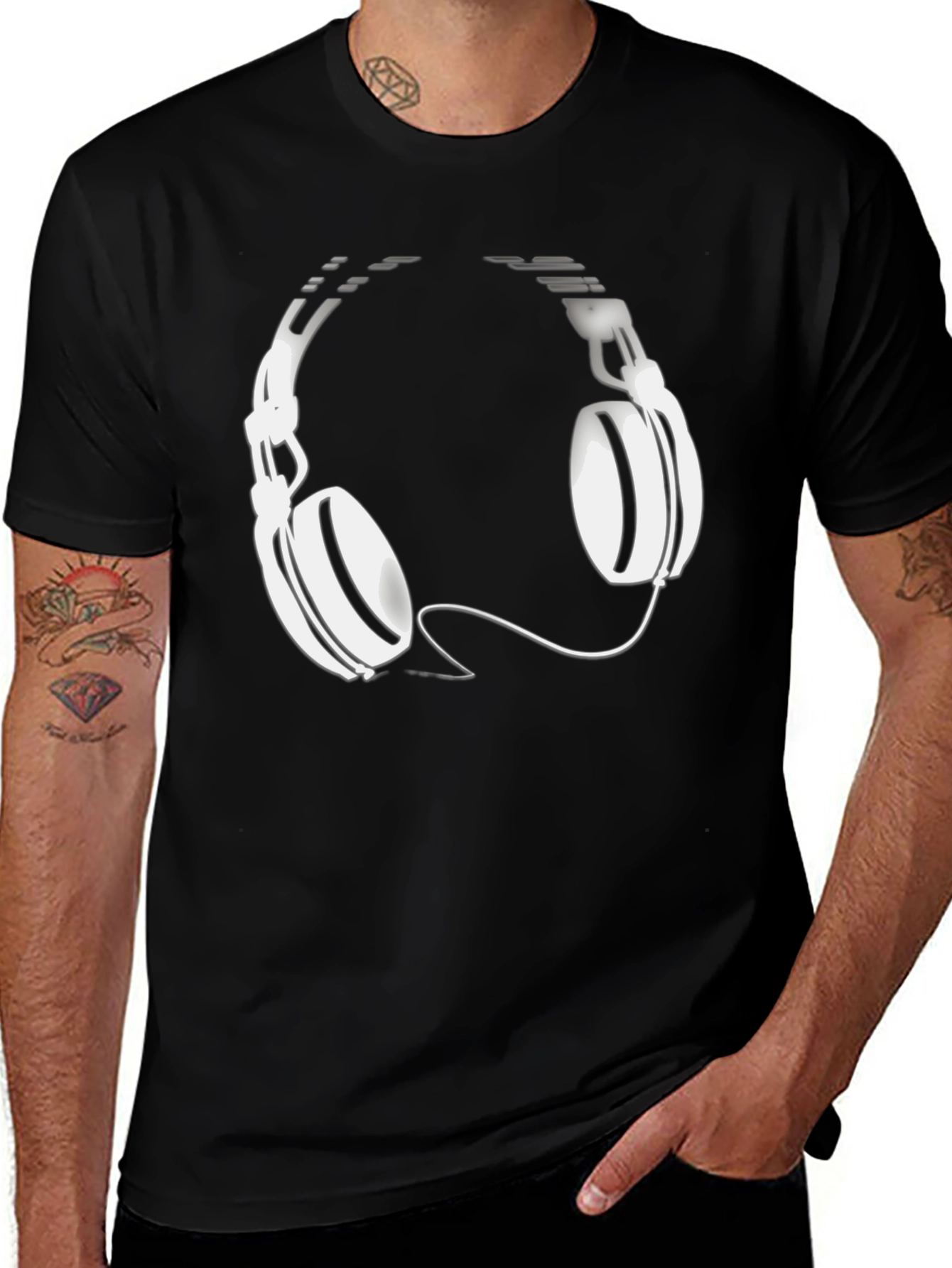 Cool Black T-Shirt with Headphone Graphic