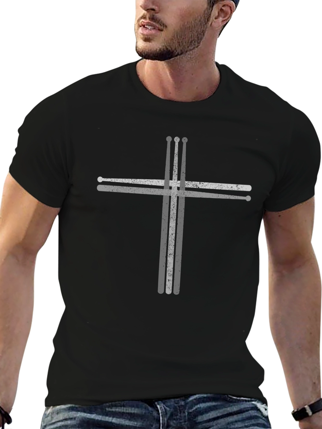 Drumsticks Cross Graphic Tee - Music Lovers T-Shirt