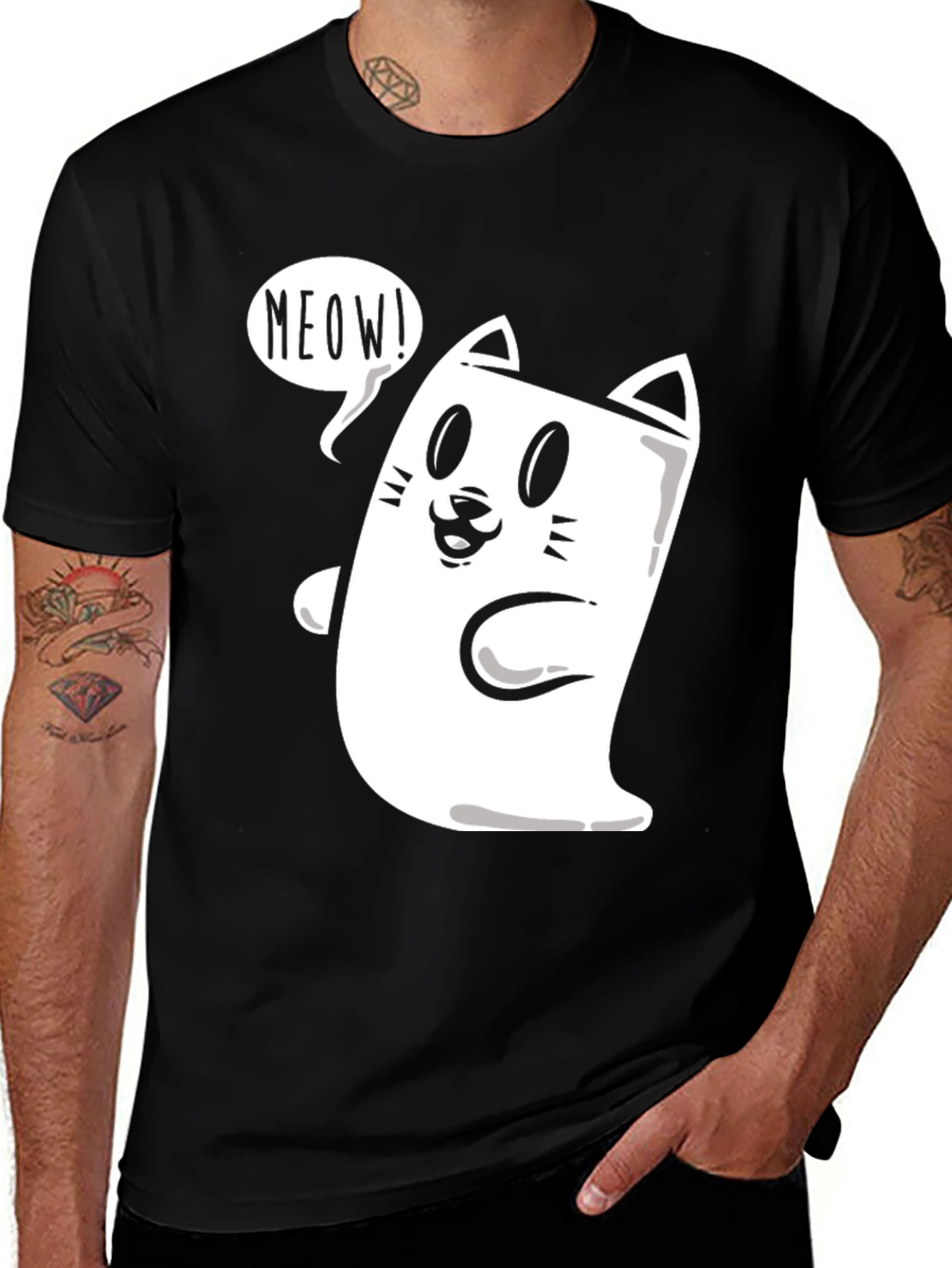 Meow Cat Graphic Tee - Funny Cartoon T-Shirt