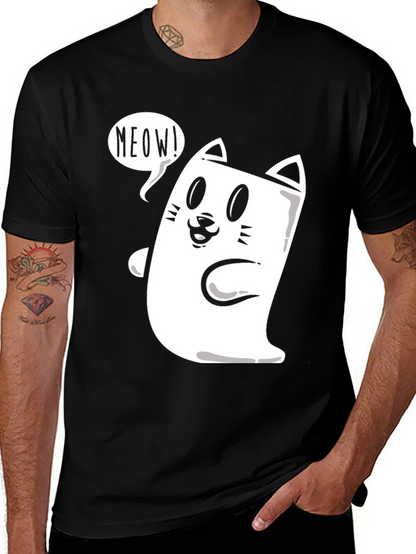 Meow Cat Graphic Tee - Funny Cartoon T-Shirt
