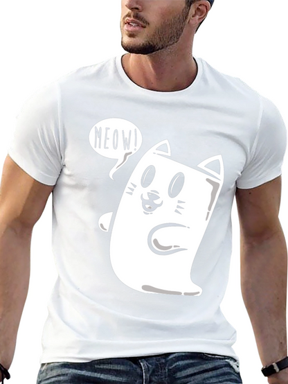 Meow Cat Graphic Tee - Funny Cartoon T-Shirt