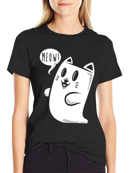 Meow Cat Graphic Tee - Funny Cartoon T-Shirt