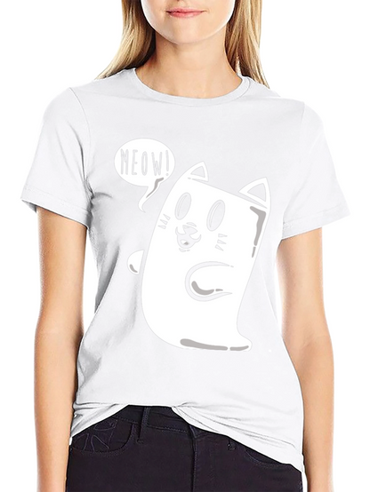 Meow Cat Graphic Tee - Funny Cartoon T-Shirt