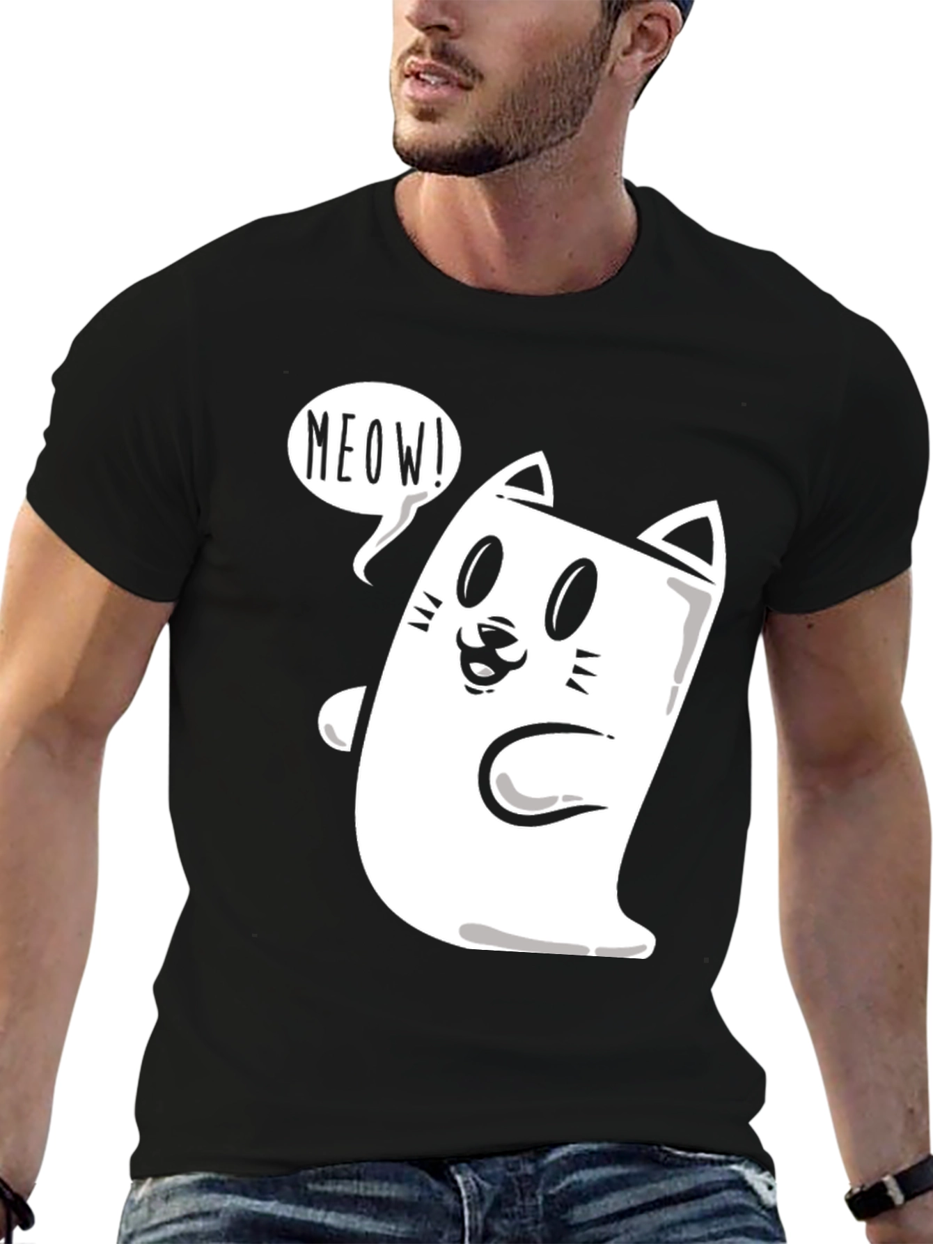 Meow Cat Graphic Tee - Funny Cartoon T-Shirt