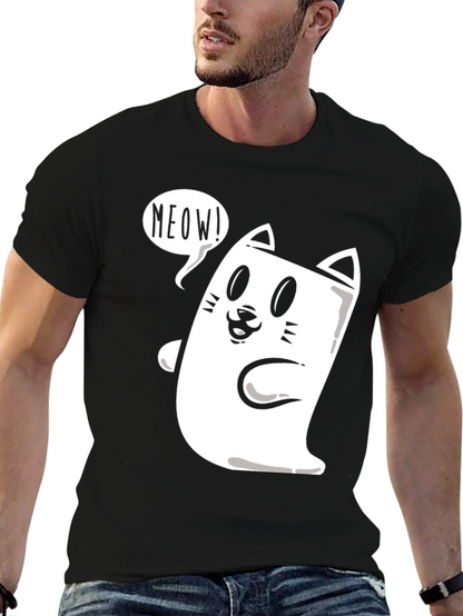 Meow Cat Graphic Tee - Funny Cartoon T-Shirt