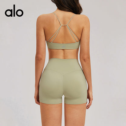 Aloyoga Bare Sensation V-neck Strappy Sexy Back Bra for Casual Sports and Fitness Yoga Underwear